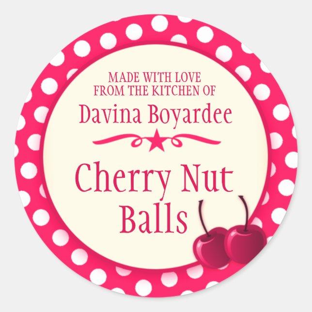 Pegatina Redonda Pegatinas de recambio de galletas rojas de cerezo  (Anverso)