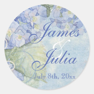 Pegatina Redonda Pegatinas de regalo Blue Hydrangea Floral Swirl Fa