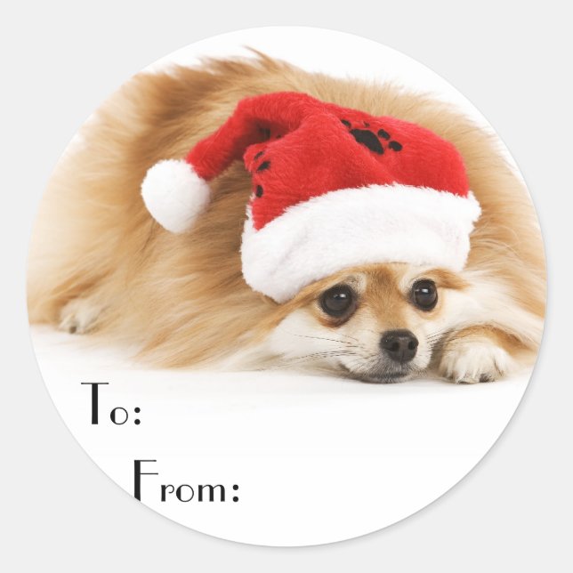 Pegatina Redonda Pegatinas de regalos de perro de Navidades curos (Anverso)