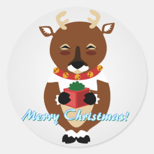 Pegatina Redonda Pegatinas de renos blancos felices