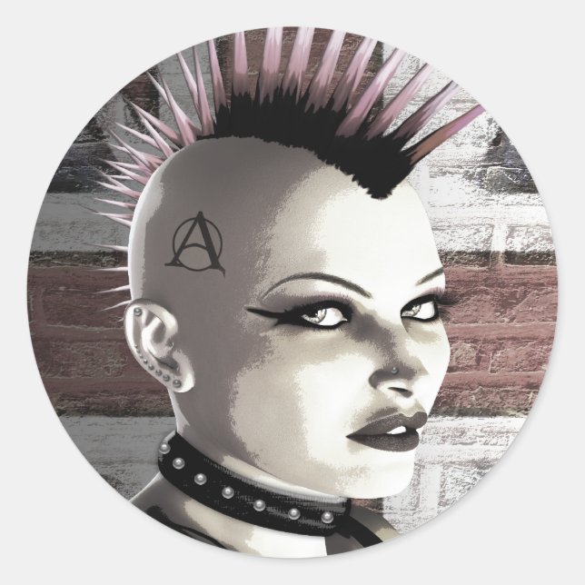 Pegatina Redonda Pegatinas de Retro Chica de Punk británico (Anverso)