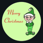 Pegatina Redonda Pegatinas de Retro Merry Christmas Elf<br><div class="desc">El diseño es de arte original.</div>