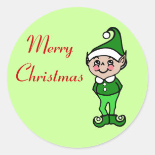 Pegatina Redonda Pegatinas de Retro Merry Christmas Elf