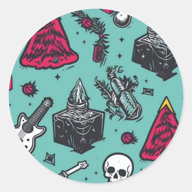 Pegatina Redonda Pegatinas de Rockin' Skull (Anverso)