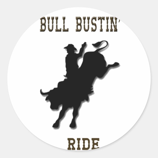Pegatina Redonda pegatinas de Rodeo Occidental "Bull Bustin' Ride" (Anverso)