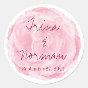 Pegatina Redonda Pegatinas de Rosa de color de agua rosada para bod