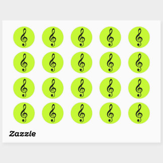Pegatina Redonda Pegatinas de Round Bright Lime Treble Clef