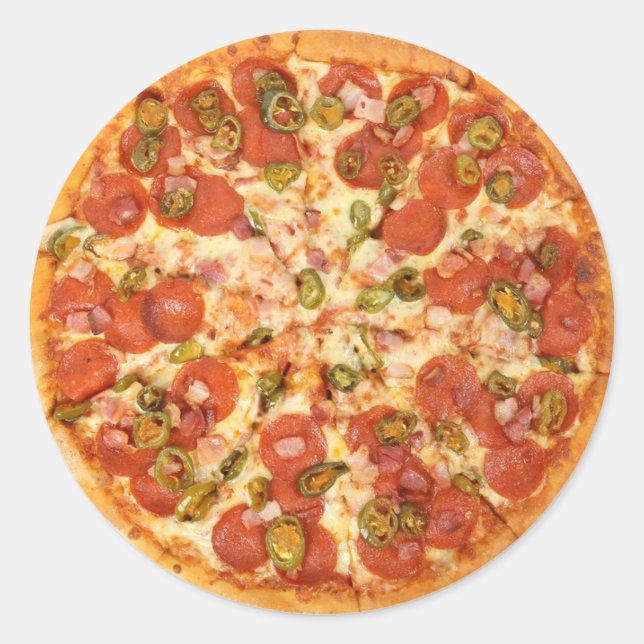 Pegatina Redonda Pegatinas de salchicha y aceitunas verdes de pizza (Anverso)