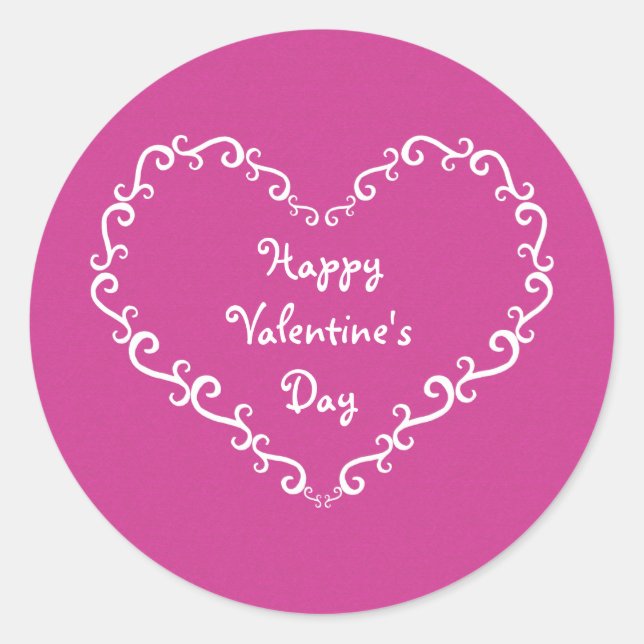 Pegatina Redonda Pegatinas de San Valentín Ornamental Rosa y Blanco (Anverso)