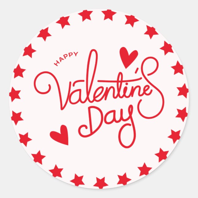 Pegatina Redonda Pegatinas de San Valentín rojo y estrella clásica  (Anverso)