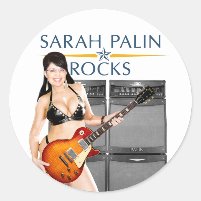 Pegatina Redonda Pegatinas de Sarah Palin Rocks (Anverso)