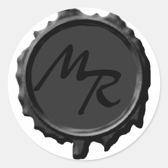 Pegatina Redonda Pegatinas de sellado de monograma negro (Anverso)
