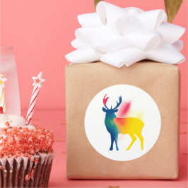 Pegatina Redonda Pegatinas de Silhouette de ciervos de pintura con 