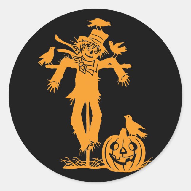 Pegatina Redonda Pegatinas de Silhouette de Halloween Scarecrow (Anverso)