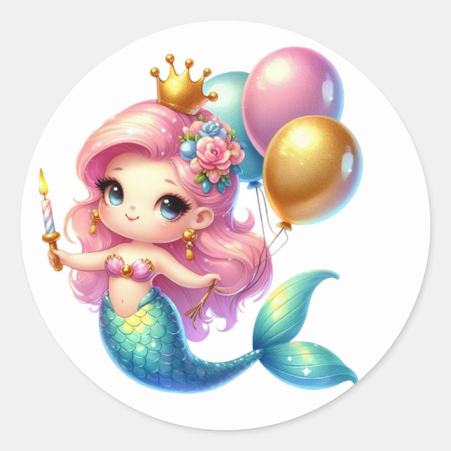 Pegatina Redonda Pegatinas de sirenas de colores (Anverso)