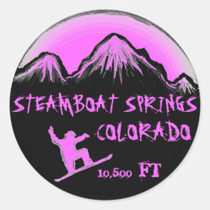 Pegatina Redonda Pegatinas de snowboard rosados de Steamboat Spring