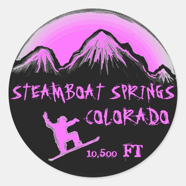 Pegatina Redonda Pegatinas de snowboard rosados de Steamboat Spring (Anverso)