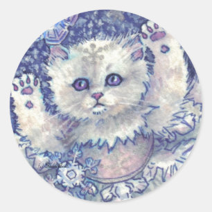 Pegatina Redonda Pegatinas de Snowflake Kitten