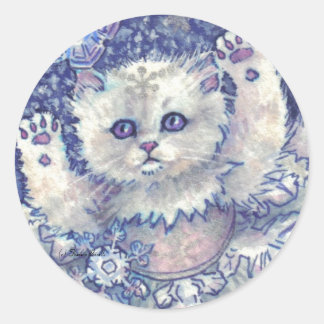 Pegatina Redonda Pegatinas de Snowflake Kitten