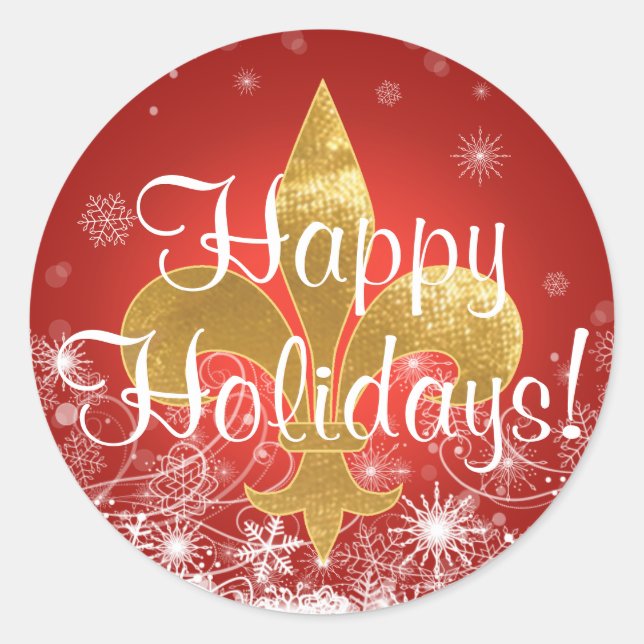 Pegatina Redonda Pegatinas de Snowflakes y Fleur-de-lis (Anverso)