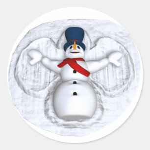 Pegatina Redonda Pegatinas de Snowman Snow Angel
