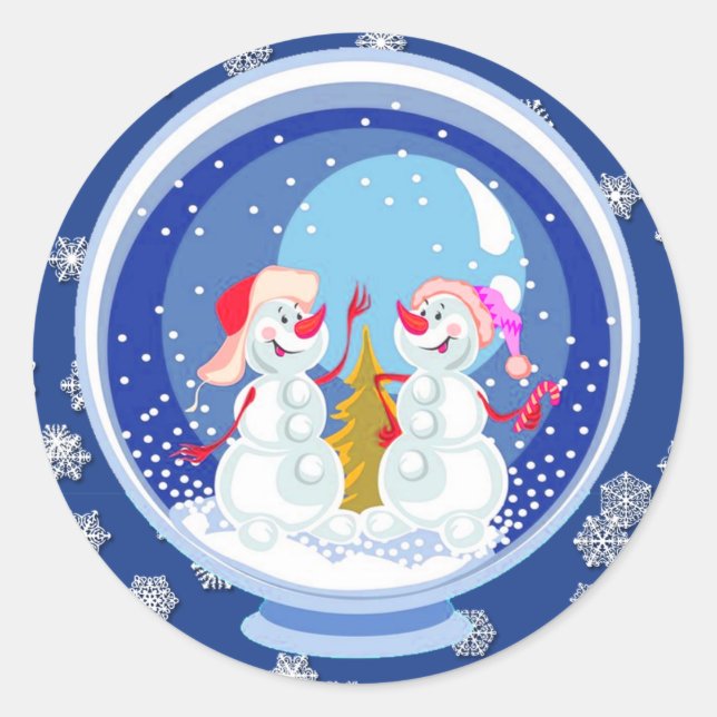 Pegatina Redonda Pegatinas de Snowman Snowglobe (Anverso)