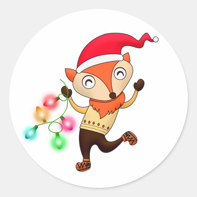 Pegatina Redonda Pegatinas de sobres de Fox de Navidades graciosos (Anverso)