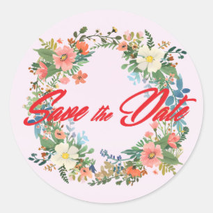 Pegatina Redonda Pegatinas de sobres de invitación a bodas, corona 