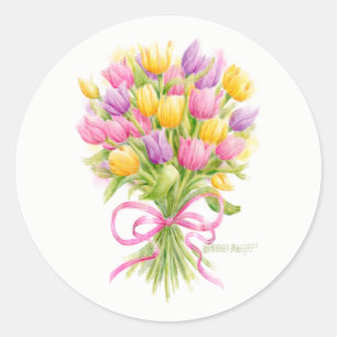 Pegatina Redonda Pegatinas de Spring Tulip Bouquet