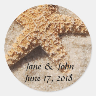 Pegatina Redonda Pegatinas de Starfish de Boda de Playa