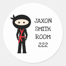 Pegatina Redonda Pegatinas de suministros escolares de Ninja roja,