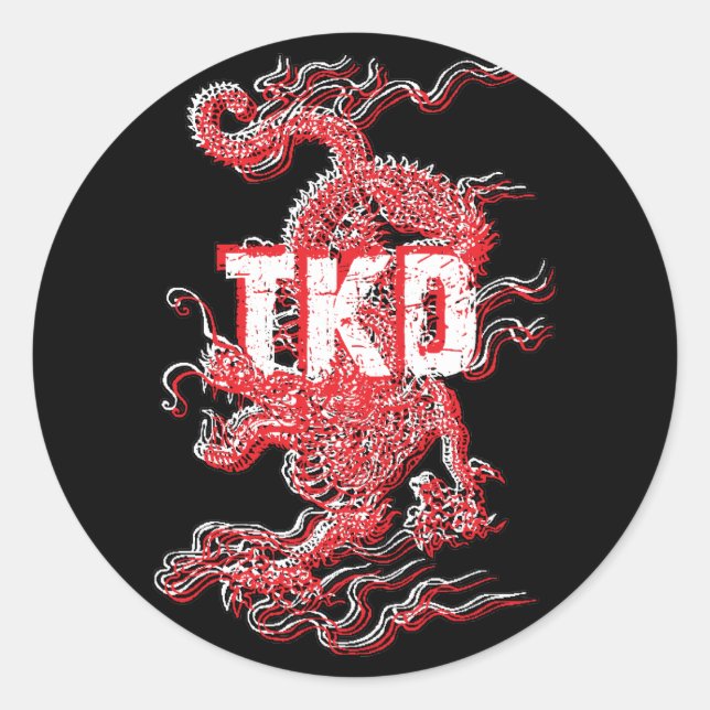 Pegatina Redonda Pegatinas de Tae Kwon Do Dragon (Anverso)