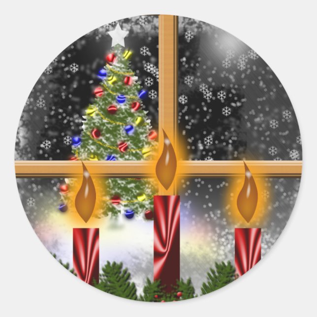Pegatina Redonda Pegatinas de tarjetas de temporada navideña (Anverso)