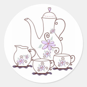 Pegatina Redonda Pegatinas de Tea Set