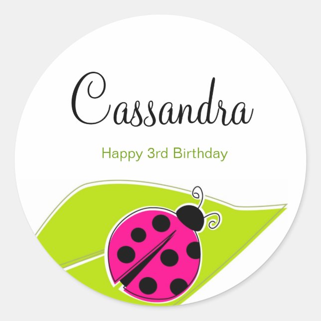 Pegatina Redonda Pegatinas de Topador de Bicho Ladybug Rosa (Anverso)