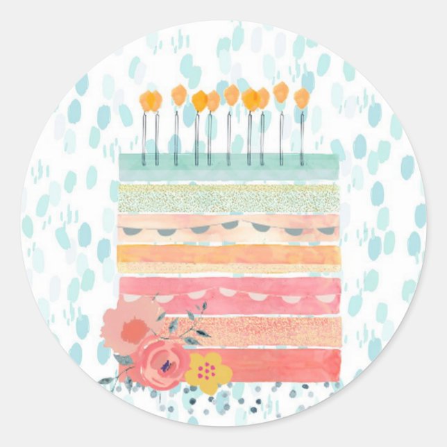 Pegatina Redonda Pegatinas de Torta de Cumpleaños (Anverso)