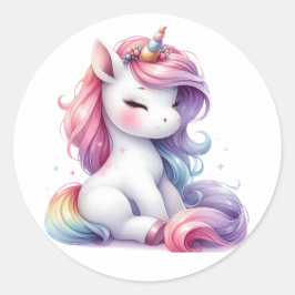 Pegatina Redonda Pegatinas de unicornio de color de agua de bonito