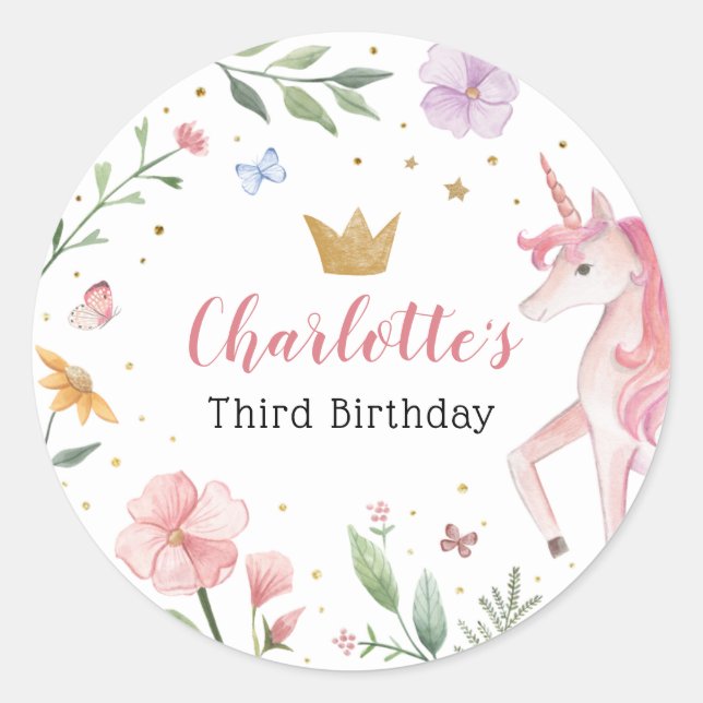 Pegatina Redonda Pegatinas de unicornio de hadas (Anverso)