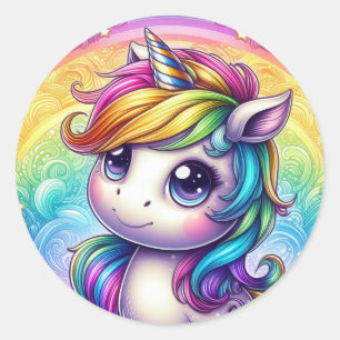 Pegatina Redonda Pegatinas de unicornio en el arco iris
