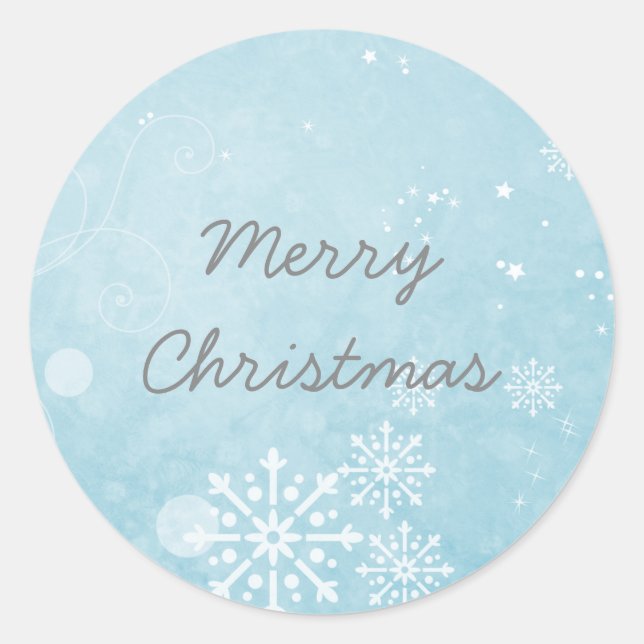 Pegatina Redonda Pegatinas de vacaciones de Blue Snowflake Swirls (Anverso)