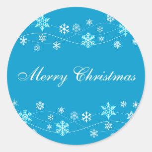 Pegatina Redonda Pegatinas de vacaciones de Blue Snowflakes