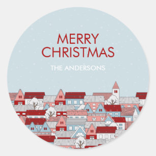 Pegatina Redonda Pegatinas de vacaciones de la aldea de navidades