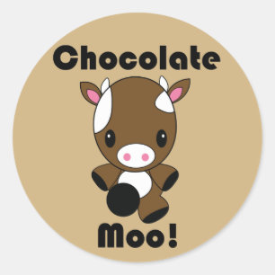 Pegatina Redonda Pegatinas de vacas chocolate moo kawaii