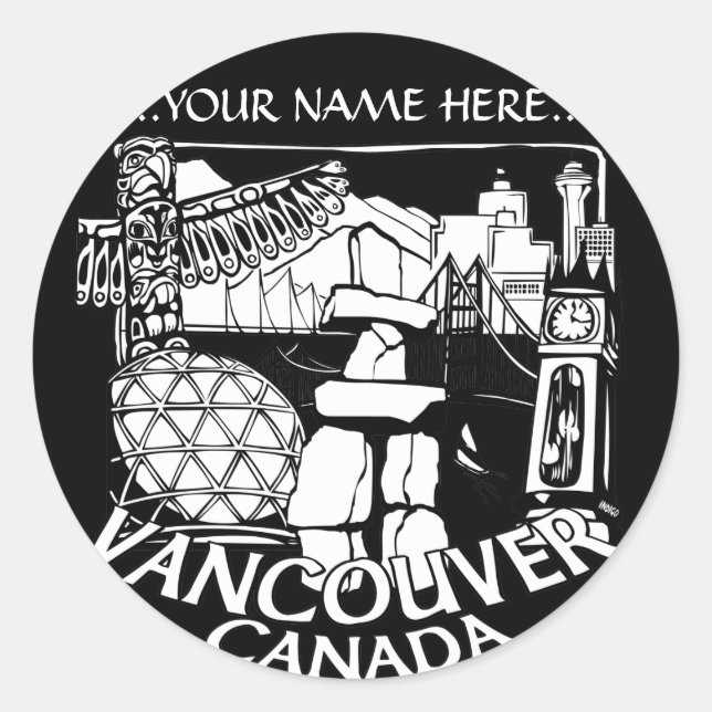 Pegatina Redonda Pegatinas de Vancouver Canadá arte emblemático de  (Anverso)