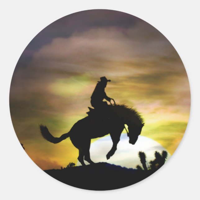Pegatina Redonda Pegatinas de vaqueros y caballos de buceo (Anverso)