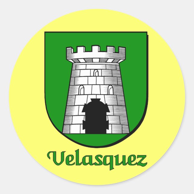 Pegatina Redonda Pegatinas de Velasquez Family Shield (Anverso)