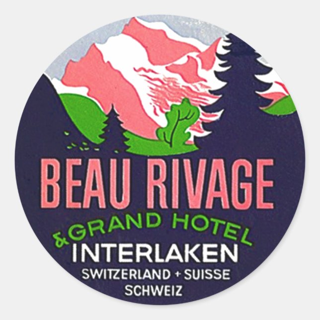 Pegatina Redonda Pegatinas de viajes de época Interlaken Suiza Alp (Anverso)