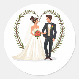 Pegatina Redonda Pegatinas de Wedding Day Love Hearts