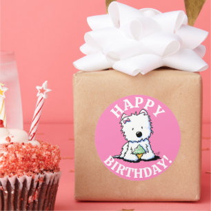 Pegatina Redonda Pegatinas de Westie BIRTHDAY KiniArt