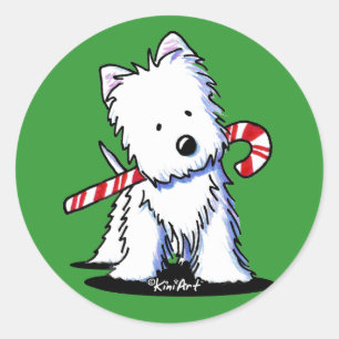 Pegatina Redonda Pegatinas de Westie Candy Cane Cutie